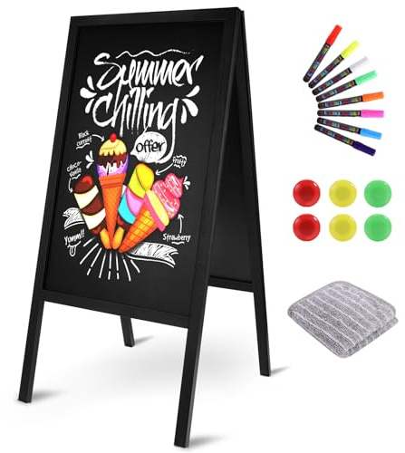 Pizarra Caballete de Pie de Madera 85x41 cm, Doble Caras Pizarra Negra Plegable Magnetica Tiza de Cartel Publicitario Grande para Bar Hosteleria Restaurante Cafetería Boda Fiesta