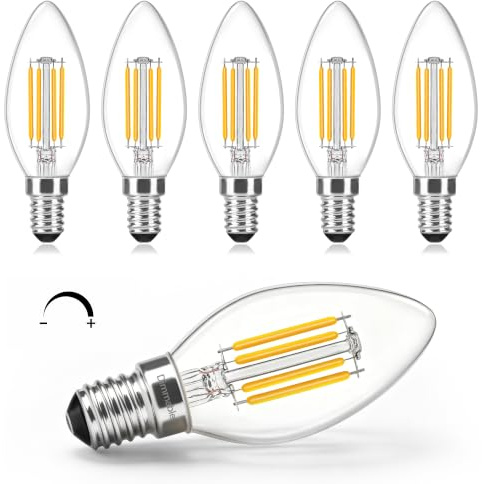 Morotty E14 LED Kerze Glühbirne Warmweiss 3000K Dimmbar, 6er Pack | LED Vintage Glühfaden Fadenlampe 4W 470Lm,C35 Kleine Schraube, Ersetzt 40W für Kronleuchter Pendelleuchten