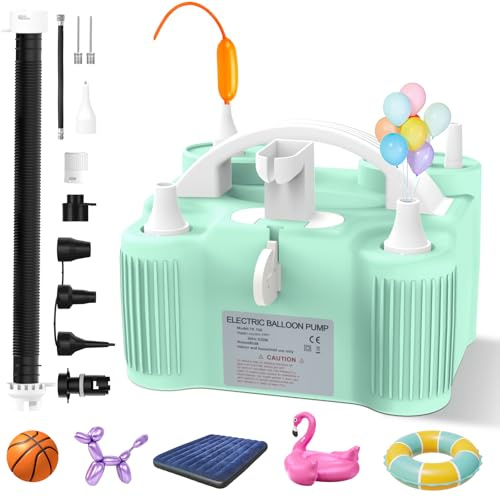 PlusFive 4-in-1 Electric Balloon Pump for All Balloons, Multi-Functional Air Pump with Dual Motor, Electric Pump for Quick Inflate & Deflate Latex/Foil/260q/Long Balloons& Balls& SwimmingPool & Airbed