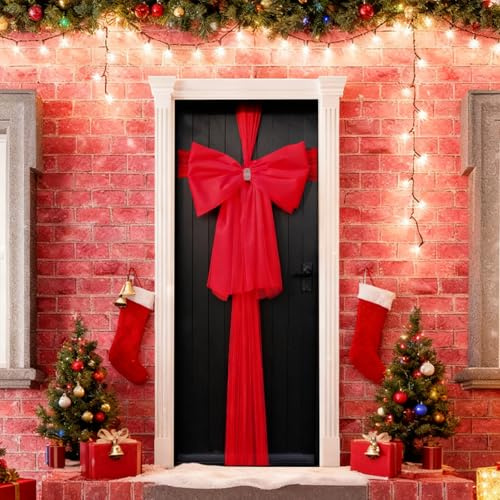 Gran Decoración Roja, Lazo para Puerta de Navidad, Decoración de Navidad | Decoración de Arco de Puerta de Entrada, Arco de Puerta de Navidad, Suministros de Fiesta, Decoración Exterior del Hogar