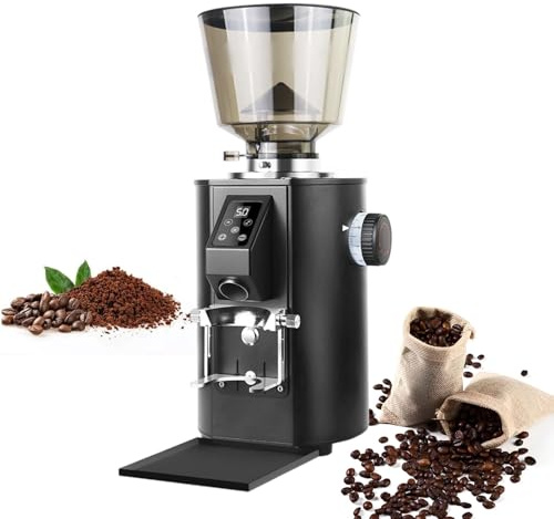 Molinillo de café comercial de 350 W, fresa plana de acero inoxidable de 64 mm, molinillo eléctrico de granos de café de 453 g, dosificación dual.(Black)