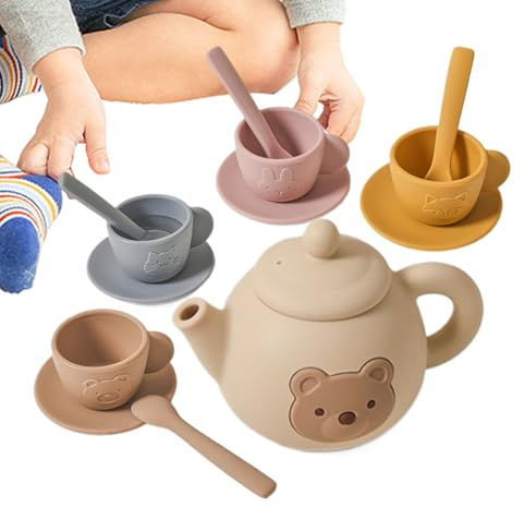 Juego De Té para Niños Pequeños | con Tazas Y Cucharón De Silicona - Juguete Educativo De Aprendizaje para Desarrollo Motriz para Niños Y Niñas De 3 A 6 Años