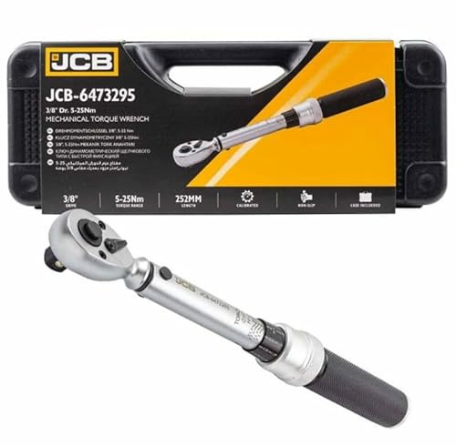 JCB 3/8 Mechanical Torque Wrench 5–25Nm – Precision Adjustable Torque Spanner with Reversible Ratchet, Steel Construction & Carry Case – Bicycle, Motorcycle & Small Engine Maintenance