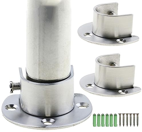 2pcs Wardrobe Rail Bracket with Screws,Closet Rod Bracket End Supports Sockets,Stainless Steel Closet Hanging Rail Support U Shaped Flange Rod Holder for Wardrobe Shower Curtain Kitchen(28mm)