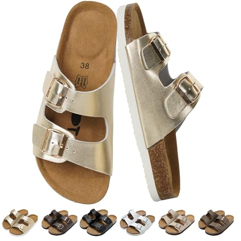 chetoria Doré Sandales et Mules pour Femmes Été avec Boucles Réglable 38EU