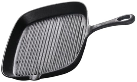AUTSUPPL Sartén Cuadrada de Hierro Fundido 24x24 Cm Mango Integrado, Sartén para Bistec sin Revestimiento Antiadherente, Diseño a Rayas Adecuado para Cocina Doméstica y Restaurante