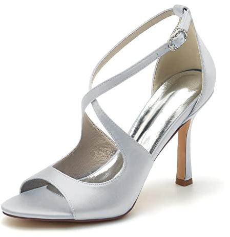 Yhsdfcn Stilettsandaler i Satin Elfenbensvit för Damer, Eleganta Peep-Toe Bröllopsskor för Fest Gala Bröllopsgäst Evening