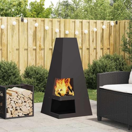 sephironlbb Chimenea de acero negro 50 x 50 x 100 cm portátil para jardín y exterior, estufa versátil para calor, calefacción, fuego con gran superficie de cocción y fácil limpieza