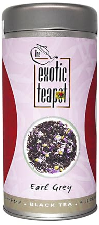 The Exotic Teapot - Supreme Earl Grey Blue Flower, 150g Tin, Premium Loose Leaf Black Tea Infused with Bergamot