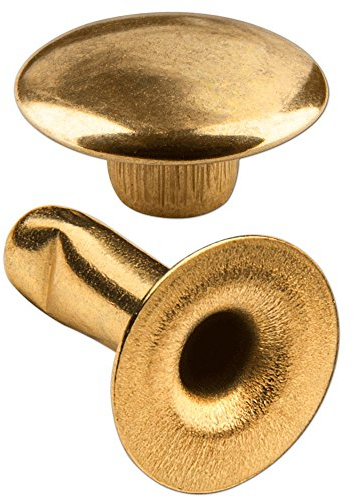 Hoppe & Masztalerz 200 Doppel-Hohlnieten Ziernieten 2-teilig 7mm „7/8”aus Eisen (nickelfrei), Finish: Messing-glänzend (goldfarben)
