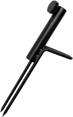 Angel Domäne Schirmhalter Double Pin 34cm – Stabiler Erdspeer aus Metall für Angelschirm & Sonnenschirm – Inkl. Fußtritt & Feststellschraube – Für Rohre bis 23mm – Erdspieß Silber