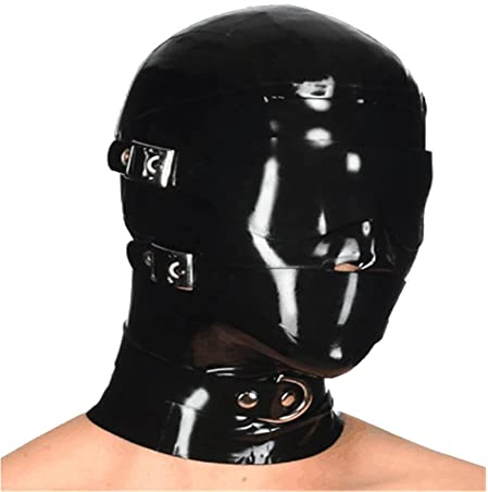 MFMYEE Latexmaske, BDSM-Fetisch-Rollenspielmaske, Latex-Kopfbedeckungskostüm, Sexuelle Fesselung, Abnehmbare Augen- und Mundmaske