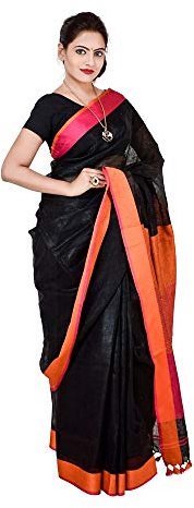 HAIDER ALI AND SONS Pure Linen Saree for Women With Unstitched Blouse Piece | Traditional Ethnic wear Summer Saree (Black), Black, One size
