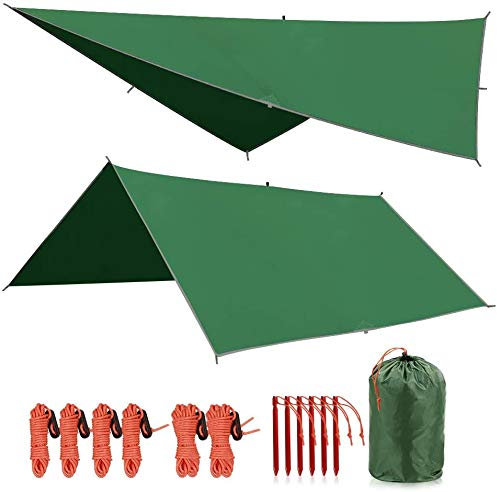 REDCAMP Hängematte, Regenzelt, wasserdicht, PU2000 mm, 3 x 3 m, leicht, für Outdoor, Camping, Wandern, Rucksackreisen, Grün