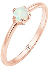 Elli Ring Damen Band Basic Geo mit Synthetischem Opal in 925 Sterling Silber