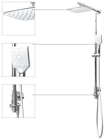 Schulte DuschMaster Rain II mit Umsteller White Style, Kopfbrausenform eckig, Duschystem mit Kopf- und Handbrause, D96314