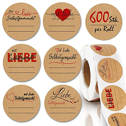 BIROYAL 600 Stück Marmeladen Etiketten Selbstklebend, Kraftpapier Dekorative Sticker, ∅38mm Aufkleber Marmeladenglas zum Beschriften von Einmach-Gläsern, Gewürzetiketten, Gläser, Flaschen