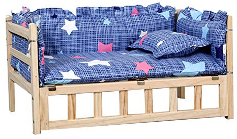 JLXJ Hundebett Hundeliege Erhöhtes Holz Haustier Hundebett Kiefernrahmen, Rosa/Blau/Grau Abnehmbares Pad Matte, Tragbare Orthopädie Hundesofa Zwinger für Große/Mittlere/Kleine Haustiere