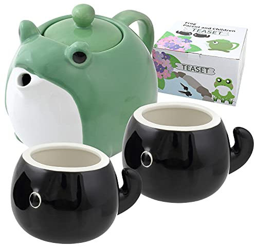 HAKONE YOSEGI Frosch-Teekanne und Tassen-Set, japanisches Teeservice mit Filter und Geschenkbox (850 ml Teekanne, 2 Tassen à 142 ml)