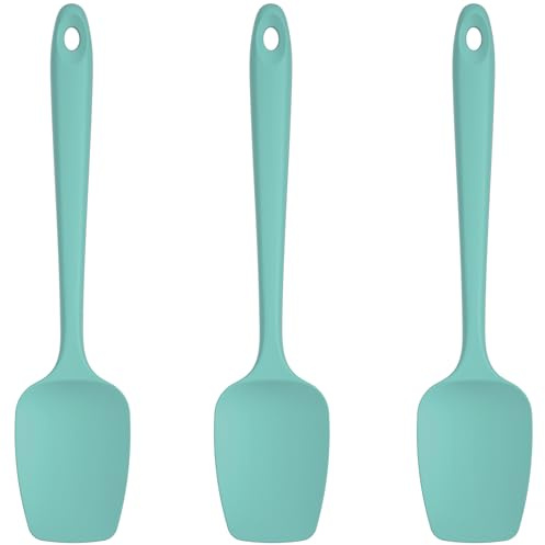 U-Taste Silicone Spoon Spatula Set of 3, 315℃ Heat Resistant, Aqua Sky | Food Grade Flexible Rubber Scrambled Egg Spoonula, Cooking Baking Scraping Mixing Kitchen Utensils for Non Stick Pan Wok