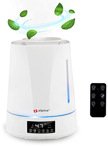 Alpina Humidificateur - 4 L - Ultrasonic Mist - avec Timer - Aromathérapie - Veilleuse - Télécommande - Blanc