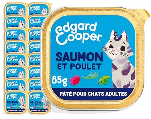 Edgard & Cooper Pâtée Pour Chat Adulte Stérilisé, Saumon Poulet 16 x 85g, Nourriture humide Sans Céréales Ingrédients naturels, Riche en protéines, Sans sucres ajoutés