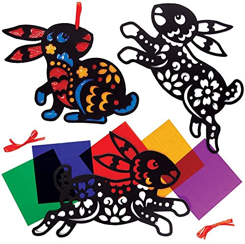 Baker Ross FX452 Jahr des Hasen Set-6er Pack, Chinesisches Neujahr Dekoration mit Buntglas Effekt zum Basteln und Dekorieren für Kinder, Schwarz