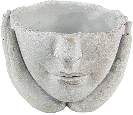 Clayre & Eef Blumentopf Kopf Ø 11x11 cm Grau Stein Pflanzentopf