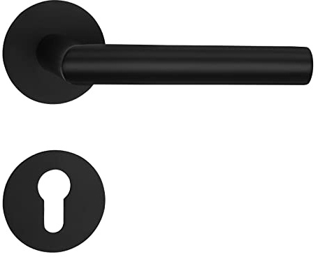 SOTECH Türdrückergarnitur THORE Profilzylinder (PZ) Edelstahl SS304 schwarz | 130x60 mm Ø 20 mm, für Türstärken 35-52mm, Flachrosetten Höhe 3 mm, magnetische Cliptechnik) mit Befestigungsmaterial