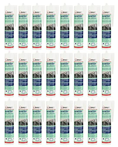 24x dubaust SAS24 Sanitärsilikon elastisch dauernassbeständig schimmelresistent Bad Küche Dusche Feuchträume 310ml Kartusche (hellgrau)