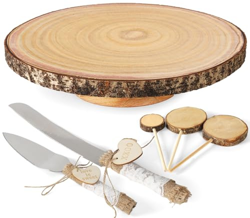 Tortenständer aus Holz, Tortenaufsatz und Tortenschneide-Set, rustikaler Hochzeitstortenständer, Holz-Kuchenständer für Hochzeitsempfänge oder andere besondere Anlässe, 30,5 cm