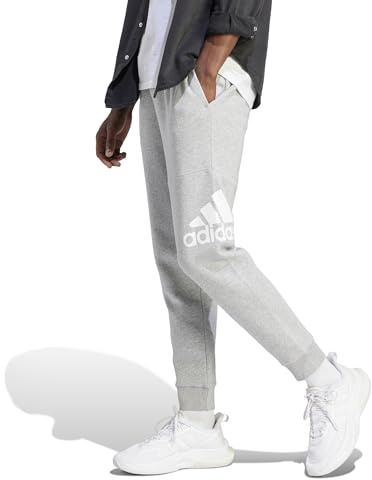 adidas Uomo Essentials Fleece Tapered Cuff Big Logo Pants, Medium Grey Heather, M
