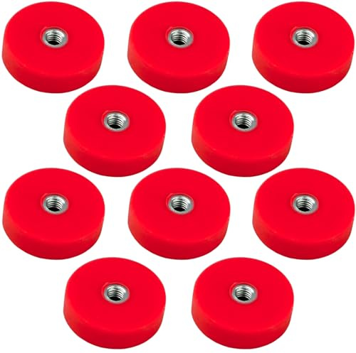 [10 Stück] Neodym Magnete Gummiert D 22mm Mit M4 Innengewinde 8KG Stark Zugkraft Topfmagnet Mit Gewindebohrung Innen Gewinde Bohrung Rot