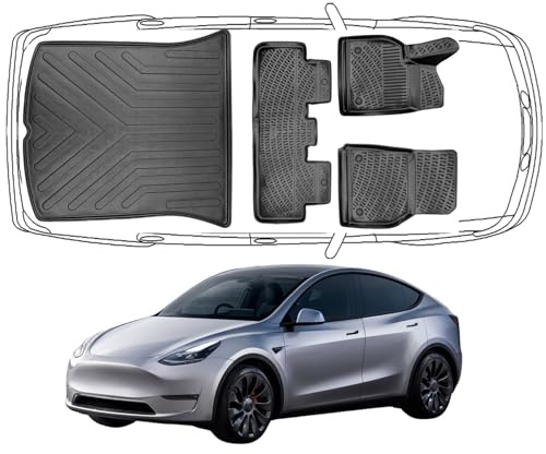 Trimak 3D Obere Komplettset für Tesla Model Y 2020-2025 | *Obere Kofferraumwanne & Kofferraumwanne*, Gummimatten & Kofferraummatte aus TPE Gummi, Passgenau, Wasserdicht