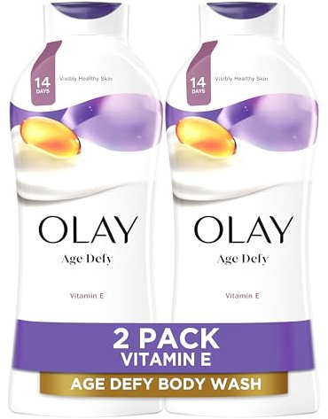 Olay Body Wash for Women, Age Defying with Vitamin E, 24hr Moisturizing, Hydrating & Refreshing, B3 Vitamin Complex, Free of Parabens & Phthalates, for All Skin Types, Scented, 22 fl oz (Pack of 2)