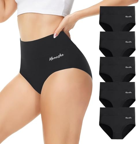 Momoshe Unterhosen Damen 5er Pack Baumwolle High Waist Unterwäsche Frauen | Hoher Bund mit angenehmem Halt, volle Gesäßabdeckung, elastische Beinöffnungen, doppellagiger Schritt, etikettlos