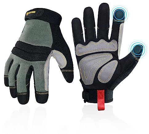 KAYGO Mechanische Arbeitshandschuhe für Herren, Abriebfeste Robuste Mechanikerhandschuhe mit Touchscreen Kunstleder Handflächenschutz, für DIY Baustelle Gartenarbeit (Schwarz, XL, Gr 10)