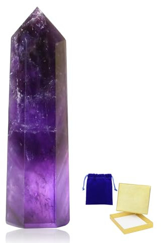 AWARDSEN 2 Amethyst Kristallstab, Einpunkt Sechseckiger Stabkristall, Bergkristall Stein Heilkristall-Stab Natürlicher Edelstein für Wicca-Bedarf, Reiki Heilung und Energieaufladung
