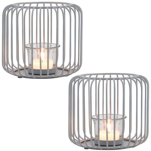 2er Set Skandinavisches Windlicht Cibolo edel aus Metall in Grau 14 cm