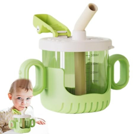 Opilroyn Bicchiere per bicchiere con cannuccia, bicchiere presa facile - Bicchiere con beccuccio morbido in silicone, senza fuoriuscita, scala graduata trasparente, con coperchio per