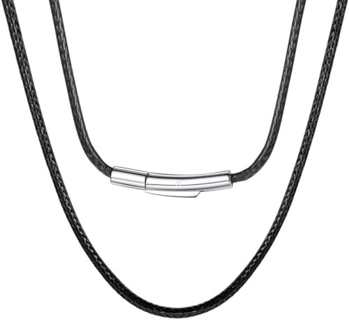 HSWYFCJY Mens Leather Necklaces Black Braided Rope Necklace with 316L Stainless Steel Clasp 3 mm Cord Chain 18 Inch Birthday Gift for Men Women
