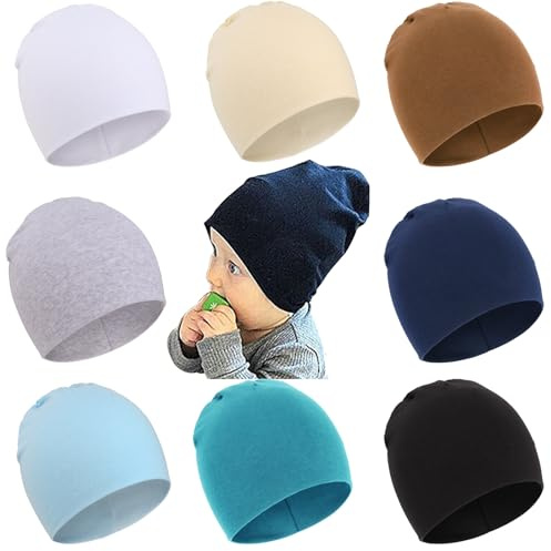DRESHOW 8 Stücke Unisex Mütze Hut Junge Mütze Frühling Mützchen Kleinkind Wendemütze Jersey Slouch Beanie Bekleidung Unisex Infant Hut Kindergarten Mütze