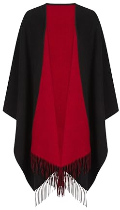 Shepherds Land Poncho Cabo Ruana 100% Lana de Cordero, Negro/Rojo