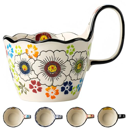Dowbom Keramik-Suppenschüssel, Mikrowellenschüssel, kleine Suppentasse, 400 ml, Bouillonbecher (Blume-D, 400 ml)