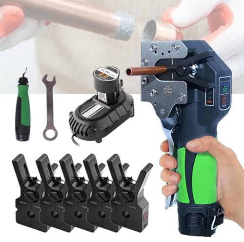 URJWAN Kit di Svasatura Elettrica 1/4“ - 3/4” HVAC Strumento di Svasatura di Potenza, 5/8 Morsetti di Dimensioni 45 Gradi Eccentrico Tubo di Rame Flare Gauge Set,5fixtures