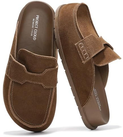 Project Cloud 100% Genuine Leather Womens Clogs - Plush & Soft Insole with Arch Support Non Slip Mules & Clogs for Women Footwear - Water Resistant Women Shoes (Foamy, CHOCSUEDE, 7)