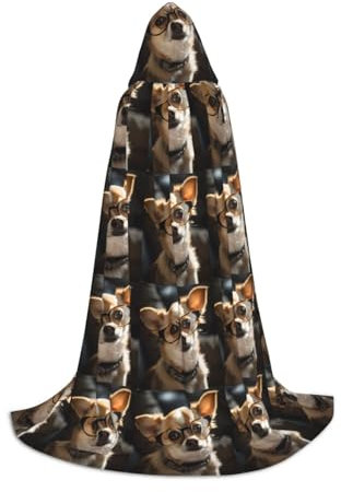 Zhuanyun Maxi-Umhang mit Chihuahua-Hunde-Brille, Winter, warm, lang, Cosplay-Kostüme, Oberbekleidung