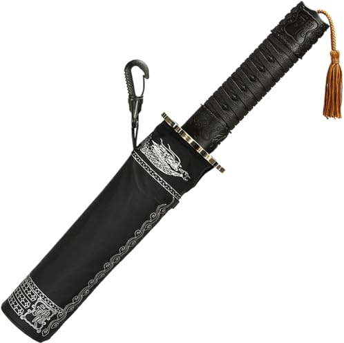 Schwert Regenschirm, Samurai Regenschirm Vollautomatische Katana-Regenschirmwindwiderstand & rostsicherer starker Regenschirm tragbares stilvolles Schwert Regenschirm für Männer Geschenke Cosplay-Dek
