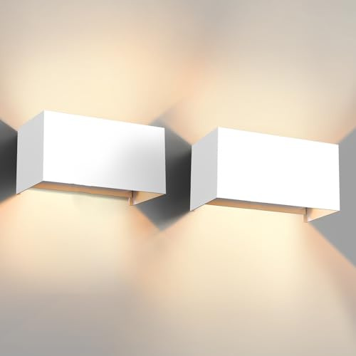 vatato LED Wandleuchte 24W, 3000K Außenlampe Außenleuchte Warmweiß, IP65 Innen/Aussen Aluminium Wandlampe, Außenwandleuchte Mit Einstellbar Abstrahlwinkel (Weiß 2 Stück)