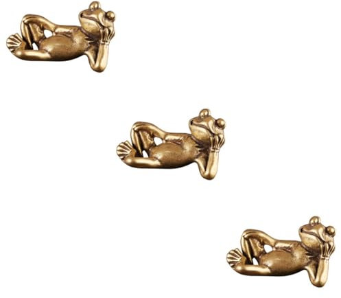 Cabilock Kleine Goldene Figur 3 STK Frosch-Ornamente Skulptur Autodekoration Home-Office- Retro- Chinoiserie- Vintage-Dekoration Für Zu Hause Meditierende Yoga-Statue Antikes Golden Messing
